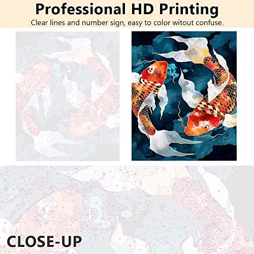 Paint by Numbers for Adults Beginner & Kids Abstact Goldfish Ink Painting DIY Oil Painting Kit on Canvas with Paintbrushes and Acrylic Pigment for Home Wall Decor 16 inx20 in