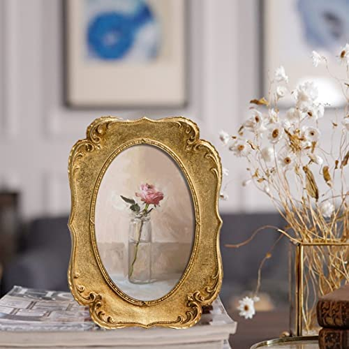 SIKOO Vintage 4x6 Oval Picture Frame Antique OrnateTable Top and Wall Mounting Photo Frame with High Definition Glass Front for Home Decor, Photo Gallery