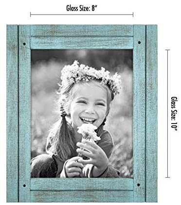 Americanflat 8x10 Rustic Picture Frame in Turquoise Blue with Textured Wood and Polished Glass - Horizontal and Vertical Formats for Wall and Tabletop