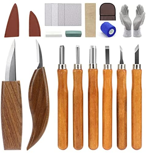Wood Carving Tools Knife Set 20PCS DIY Wood Carving Kit for Beginners Woodworking Knife Kit with Detail Wood Carving Tools, Whittling Knife