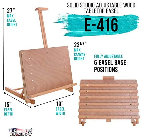 U.S. Art Supply Cancun Solid Wooden Adjustable Tabletop Artist Studio Easel - Sturdy Wood Beechwood Desktop Painting, Drawing Table