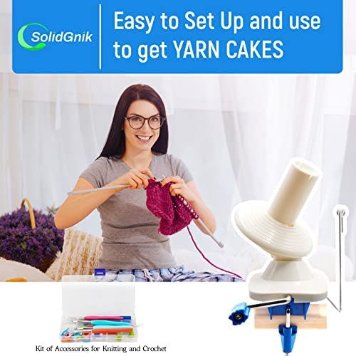 SolidGnik Yarn Ball Winder with Knitting Needles Set, Hand Operated