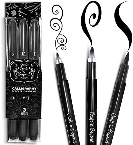 Calligraphy Brush Pens Pack of 3 Small, Medium and Large Markers for Hand Lettering