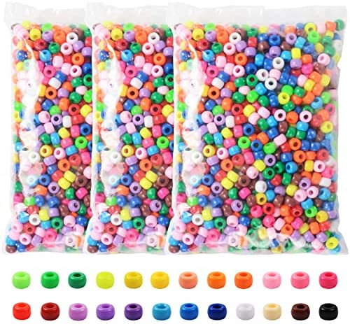 Pony Beads 3600 Pcs 6x9mm Multi-Colored Plastic Craft Beads Set, Bulk Rainbow Hair Beads 24 Assorted Colors for DIY Crafting Jewelry Making Kandi Bracelets