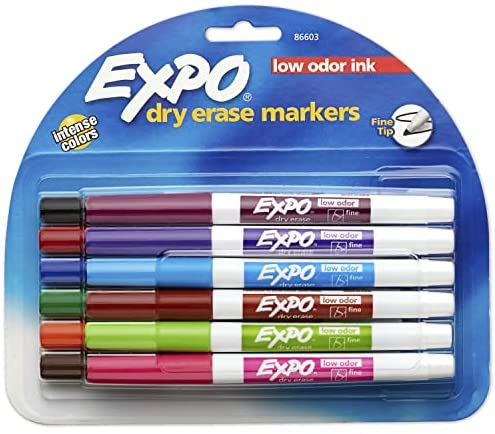 EXPO Low Odor Fine Tip Dry Erase Marker | Fine Point Markers | Whiteboard Markers, Assorted