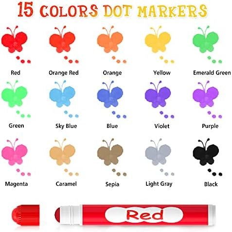 Shuttle Art Dot Markers, 15 Colors Washable Markers for Toddlers