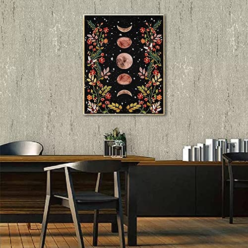 Paint by Numbers for Adults Framed - Moonlit Garden Painting by Numbers for Adults Moon Phase Surrounded by Vines and Flowers Black Adult Paint by Number Kit Unique Gift for Adults, 16