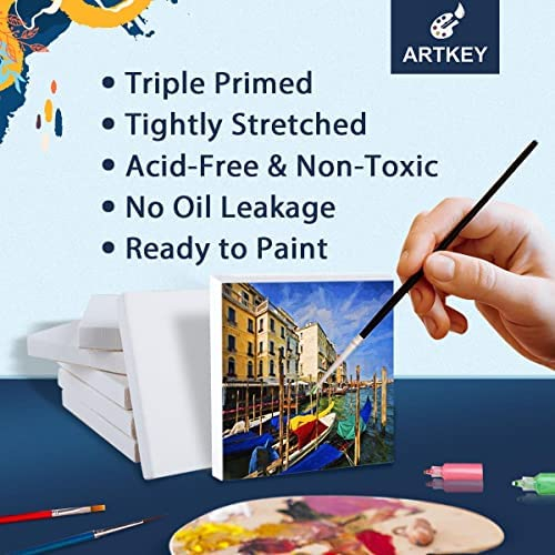 Artkey Mini Canvas, 4x4 inch 24-Pack Small Canvases for Painting