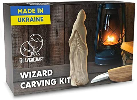 BeaverCraft Whittling Kit for Beginners, Wood Carving Kit for Beginners - Wood Carving Tools Woodworking Kit for Adults and Teens - Whittling Knife Kit with Wood Blocks - Wood Carving Set DIY03 Wizard