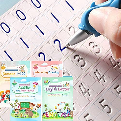 Magical Handwriting Workbooks Practice Copybook, Magic Calligraphy That Can Be Reused Handwriting Copybook Tracing Book (Enlarged-Version (4books+Pens))