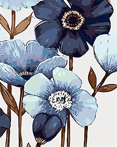 LETEYO DIY Paint by Numbers Blue Flowers for Adults Beginner on Canvas Oil Painting by Number Kit Drawing Paintwork 16x20 Inches Without Frame