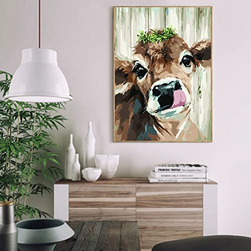 Paint by Numbers for Adults, Cow Paint by Numbers for Kids Beginner Drawing Paintwork with Paintbrushes Paint Canvas Oil Painting for Home Wall Decoration Gift 15.7x19.7inch
