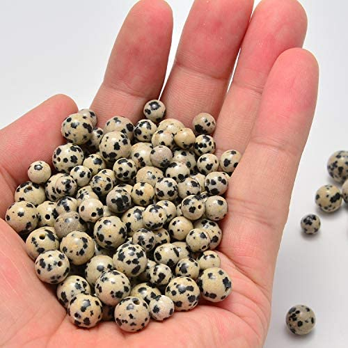 NCB 200pcs 4mm Loose Beads for Jewelry Making, Natural Semi Precious Beads Round Smooth Gemstones Spacer Beads Charms for Necklaces Bracelets (Dalmation Spot Jasper