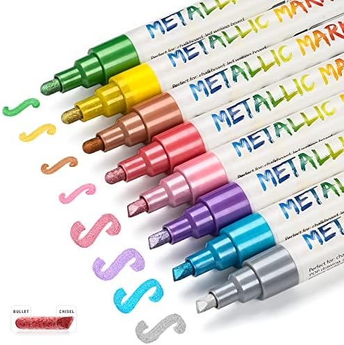 Liquid Chalk Markers for Chalkboard Wet Erase Metallic Colors Pens Window Markers with Reversible Tip for Blackboard, Whiteboard