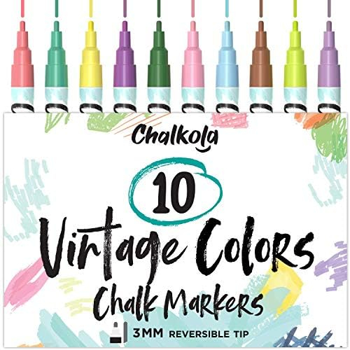 Liquid Chalk Markers for Blackboards (10 Vintage Colors) - Fine Tip Dry Erase Marker Pens for Chalkboards Signs, Windows