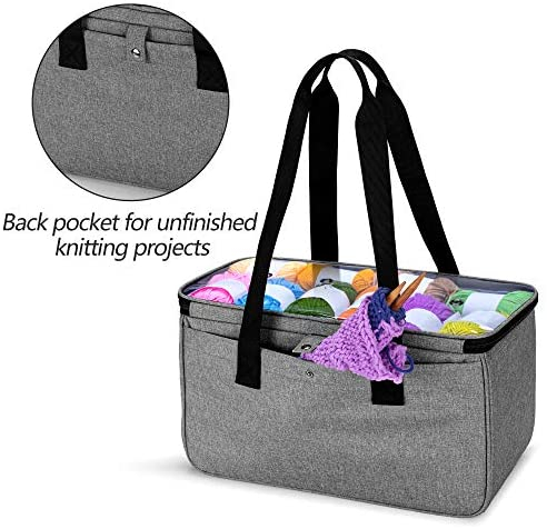 YARWO Knitting Yarn Bag, Crochet Tote with Pocket for WIP Projects