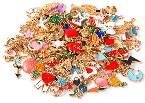 SANNIX 110pcs Assorted Gold Plated Enamel Pendants Necklace Bracelet Charms for Jewelry Making