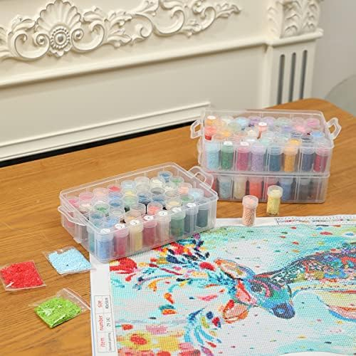 Douorgan 3-Tier Diamond Painting Storage Containers Portable Bead Organizer and Storage Box Stackable Arts & Crafts Organizers for Nail Charms Seed, 132 Round