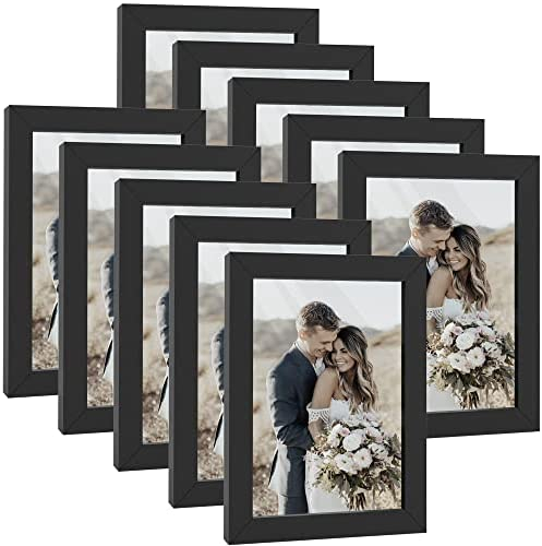 HappyHapi 4x6 Inch Picture Frames，Set of 10 Wooden Picture Frames, Tabletop or Wall Display Decoration for Photos