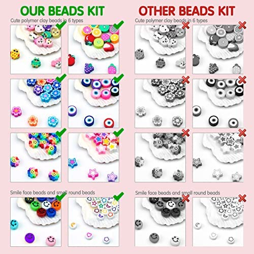 Bracelet Making Kit , Dowsabel Beads for Bracelets Making Pony Beads Polymer Clay Beads Smile Face Beads Letter Beads for Jewelry Making