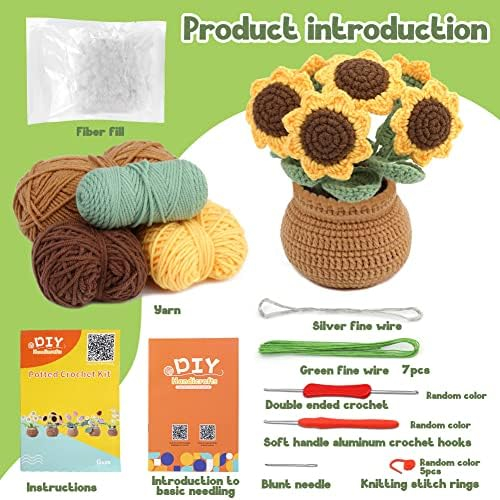 kgxulr Crochet Kit for Beginners, Sunflower Crochet Kit Beginner Crochet Starter Kit for Complete Beginners Adults