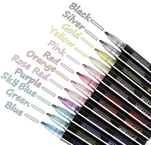 Super Squiggles Shimmer Pens Magic Silver Metallic Self Outline Sparkling Glitter Permanent Markers Pen Set for Card Making Scrapbook with Magically-Appearing Colored Outlines