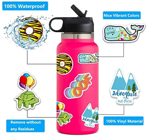 Stickers for Water Bottles, 300 Pcs/Pack Cute Vinyl Waterproof Vsco Laptop Skateboard Stickers Aesthetic Computer Hydroflask Phone Stickers for Kids Teens Girls