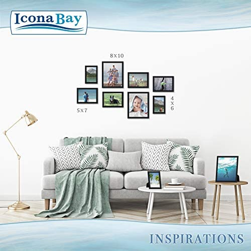 Icona Bay 8x10 Black Picture Frame Beautifully Detailed Molding, Contemporary Picture Frame Set