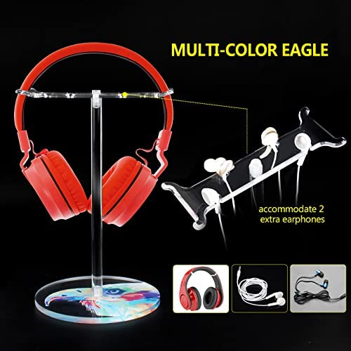 Acrylic Headphone Stand Headset Holder,Transparent Desktop Gaming Headset Stand Hanger Rack for Desk with 2 Earphone Hangers(Color Eagle/Hawk)