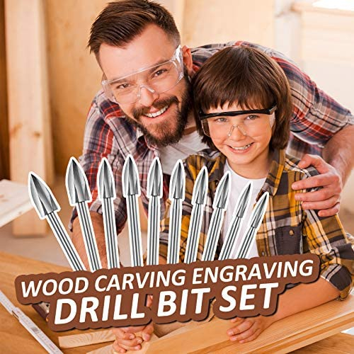 20 Pieces Wood Carving Drill Bit Set Includes HSS Engraving Drill Accessories Bit and HSS Carbide Wood Milling Burrs Universal Fitment for Rotary Tools, DIY Wooden Crafts