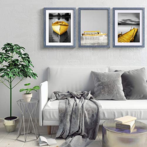 11x14 Picture Frames Solid Wood - Matted to Display Pictures 9x12 or 8x10 or 11x14 Frame without Mat - Wooden Photo Frame 11x14 inch Black with 2 Mats for Wall Mounting or Table Top (11x14