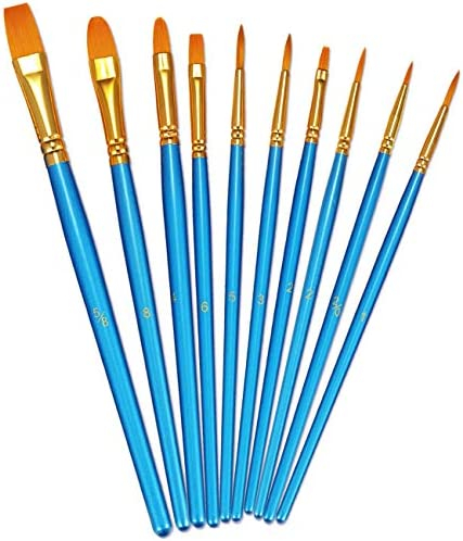 BOSOBO Paint Brush Set, 10pcs Round Pointed Tip Nylon Hair Artist Detail Paintbrushes