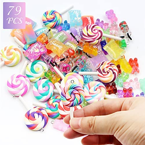 79 PCS Colorful Candy Pendant Charm, Cute Resin Charms for Jewelry Making with Gummy Bear Charms