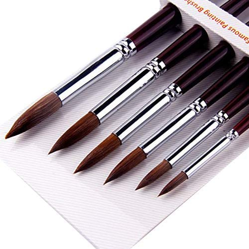 Artist Paint Brushes-Superior Sable Hair Artists Round Point Tip Paint Brush Set Watercolor Acrylic Painting Supplies
