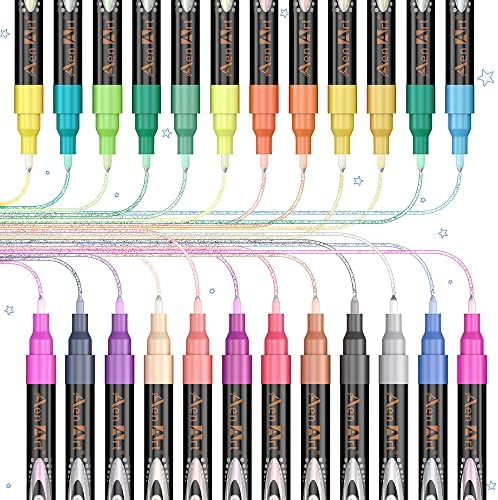 Super Squiggles Outline Pens, 24 Color Self-outline Shimmer Markers Set