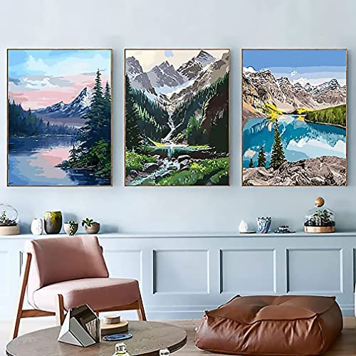 4 Pack Paint by Numbers, Mountains Waterfall Paint by Number for Adults Kids Beginner