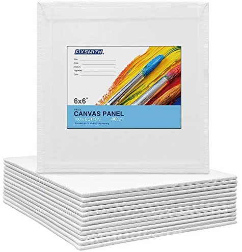 FIXSMITH Painting Canvas Panels - 6 x6 Inch Canvas Panel Super Value 12 Pack Canvases,100% Cotton