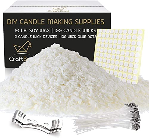 CraftBud Candle Wax - DIY Candle Making Supplies with 10 LB Soy Wax for Candle Making - Full Candle Making Kit for Adults and Kids with 10lb Soy Candle Wax Flakes, 100 Pre-Waxed Candle Wicks and More