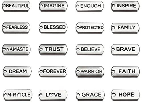 80 Pieces Word Charms Pendants Engraved Motivational Charms Pendants Jewelry Making Accessories for DIY Necklaces, Bracelets