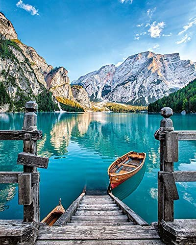 Paint by Numbers for Adults - Lakeside Boat Adult Paint by Number for Wall Decor, Dolomiti Mountain Paint by Number for Adults Beginner