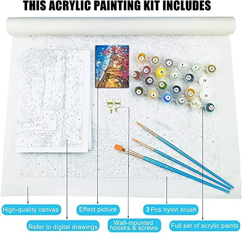 Paint by Number for Adults, 4 Pieces Paint by Numbers for Adults Beginner Drawing Paintwork with Paintbrushes Cityscape Paint Canvas Oil Painting 12X16inch