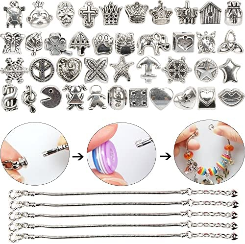130 Pieces Charm Bracelet Making Kit Including Jewelry Beads Snake Chain, DIY Craft for Girls