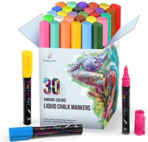 Positive Art Liquid Chalk Markers 30 Colors Bright Colors, Painting and Drawing For Kids and Adults