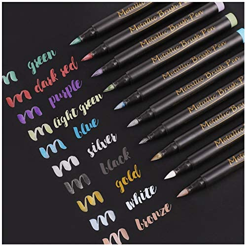 Dyvicl Metallic Brush Marker Pens - Metallic Pens Art Markers for Calligraphy, Brush Lettering