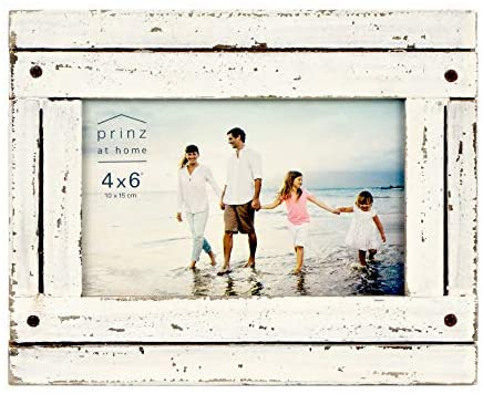 PRINZ Homestead 4-Inch by 6-Inch Distressed Plank Picture Frame, White