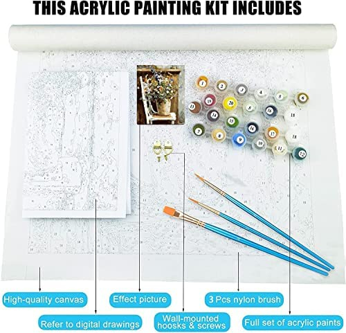Paint by Numbers for Adults, 4 Pieces Flowers Paint by Numbers for Adults Beginner Drawing Paintwork with Paintbrushes Paint Canvas Oil Painting12X16inch