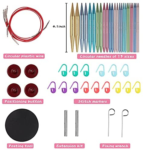 Ruidi 13 Pairs of Interchangeable Circular Knitting Needles Set