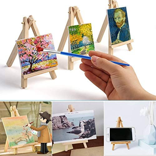 Mini Canvas and Easel, Cridoz 47 Pieces Mini Canvas Painting Set Includes 4x4 Inches Primed Canvas