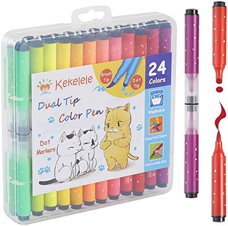 Kekelele Dual Tip Dot Markers for Kids, 24 Colors Dot Marker Pens (Brush Tip & Dot Tip)