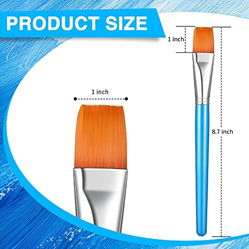 Flat Paint Brushes Watercolor Acrylic Paint Brush Synthetic Nylon Hair Paintbrush 1 Inch Artist Painting Brush for Detail Painting Oil Watercolor Fine Art Painting for Kids (Sky Blue, 10)